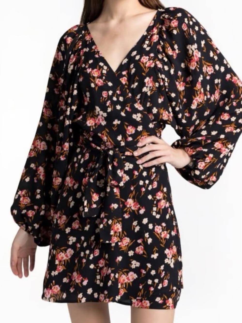A.L.C Sz 10 Carlo Floral Cottagecore Boho 100% Silk Puff Sleeves Wrap Dress